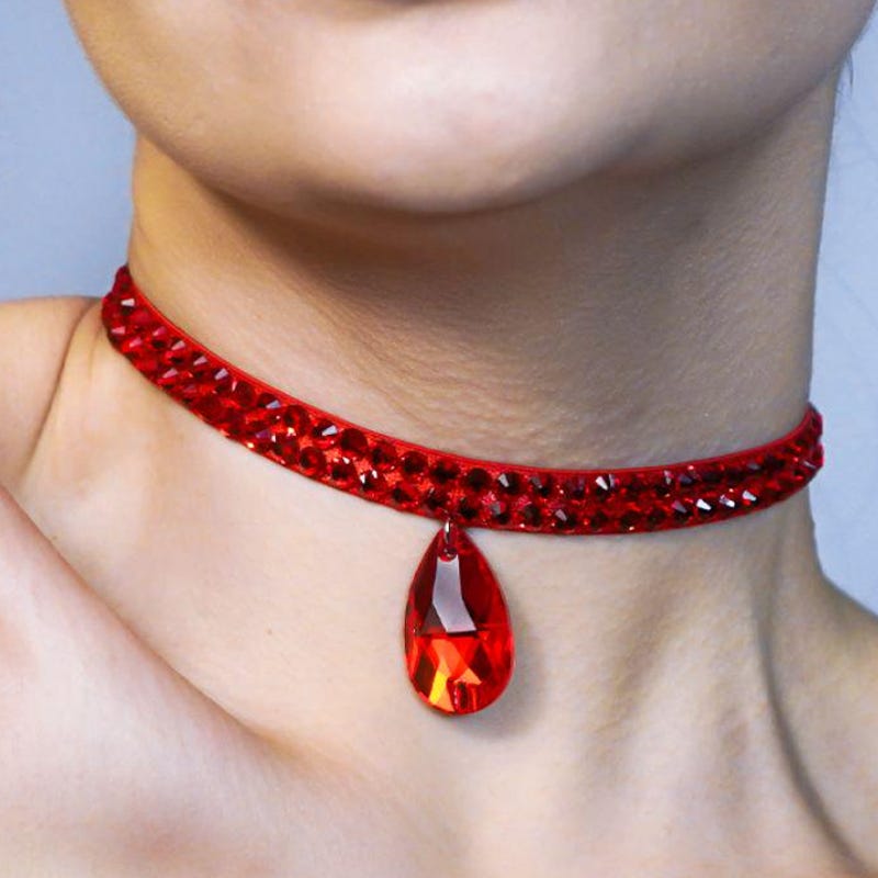 Rhinestone Red Choker - Etsy UK