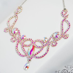 Collar de baile con diamantes de imitación de Amalia Design, collar de salón, collar de danza del vientre, collar de diamantes de imitación, joyería de salón, collar latino