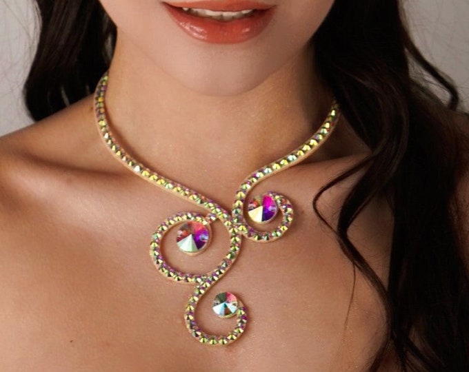 Rhinestones dance necklace by Amalia Design, ballroom necklace, belly dance necklace, rhinestone necklace, ballroom jewelry, latin necklace