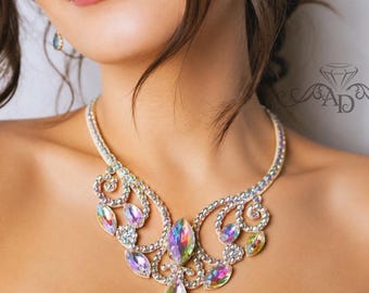 Rhinestone Dance Necklace, Rhinestone Stage Jewelry for Belly Dance and Ballroom, Adjustable Sparkling Performance Accessory