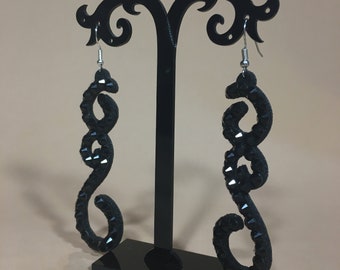 Black long earrings by Amalia Design, ballroom earrings, bellydance earrings, dance earrings, ballroom dance jewelry