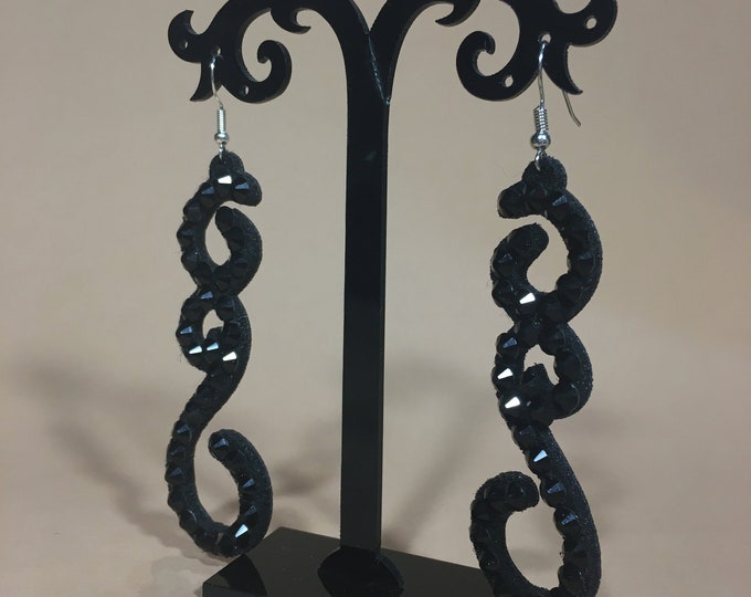 Black long earrings by Amalia Design, ballroom earrings, bellydance earrings, dance earrings, ballroom dance jewelry