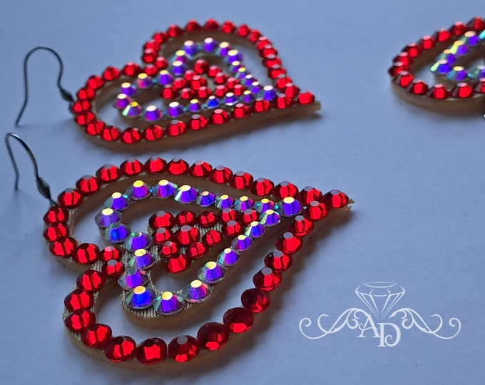 Red crystal earrings by Amalia Design, ballroom earrings, bellydance earrings, dance earrings, competition earrings, felted earrings