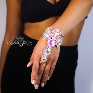Dance hand bracelet, ballroom hand jewelry, rhinestone hand bracelet, latin dance bracelet, crystal ab bracelet