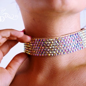 Ballroom dance choker, rhinestone dance choker, ab color choker, belly dance choker, choker neck cuff, crystal choker, latin dance choker