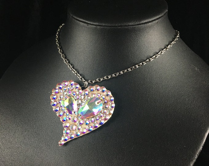 Crystal pendant by Amalia Design, heart pendant, rhinestones pendant, goddess pendant, ballroom pendant, diamond heart pendant, ab pendant