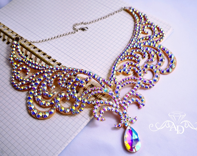 Elegant crystal necklace by Amalia Design, ballroom necklace, bellydancer jewelry, bellydance necklace, ballroom jewelry necklace