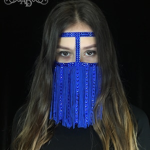 Blue fringe face mask, blue girl mask, face chain jewelry, arabian face mask, burka face mask, tribal face chain, arabian face jewelry