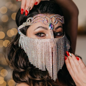 Chain face mask, silver girls mask, face chain jewelry, arabian face mask, burka face mask, fancy bellydance mask, arabian face jewelry