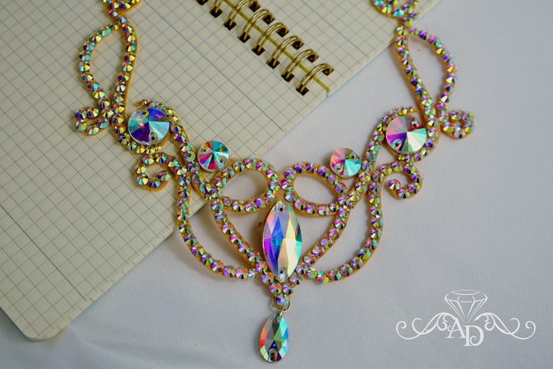 Rhinestones dance necklace by Amalia Design, ballroom necklace, belly dance necklace, rhinestone necklace, ballroom jewelry, latin necklace image 1