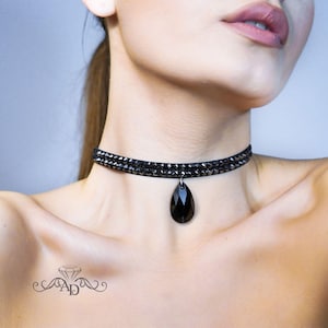 Dance choker by Amalia Design, bellydance black choker, jet rhinestone choker, black jet choker, ballroom dance choker, competition choker