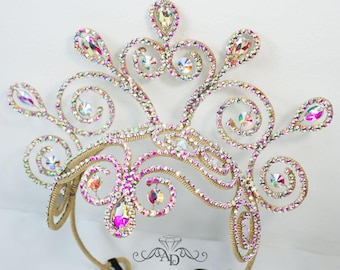 Tiara de alambre de cristal, corona de alambre de cristal, tocado burlesco, corona de cabaret, corona del festival Burning Man, tocado para bailarinas de samba