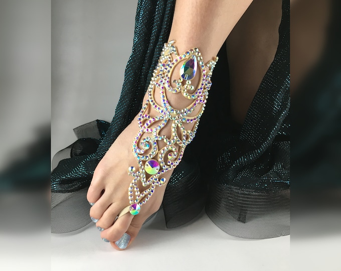 Crystal foot jewelry by Amalia Design, ballroom bracelet, bellydance jewelry, ballroom jewelry, barefoot tribal sandals, slave foot bracelet