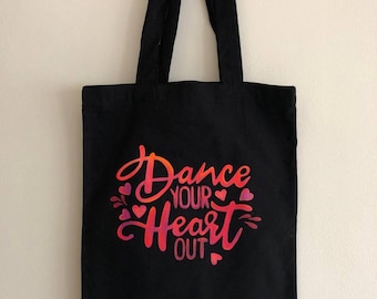 Black hand drawn dance bag, competition dance bags, dance bag personalized, small dance bag, best dance competition bag, black shopper
