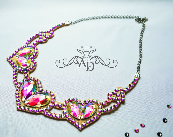 Heart necklace by Amalia Design, ballroom necklace, belly dance necklace, rhinestone necklace, ballroom jewelry, Valentine s day necklace