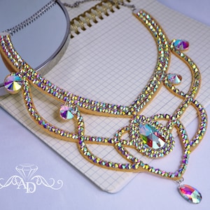 Collar de cristal de Amalia Design, collar de diamantes de imitación, joyería de salón, collar de salón, joyería para danza del vientre, joyería para baile de salón