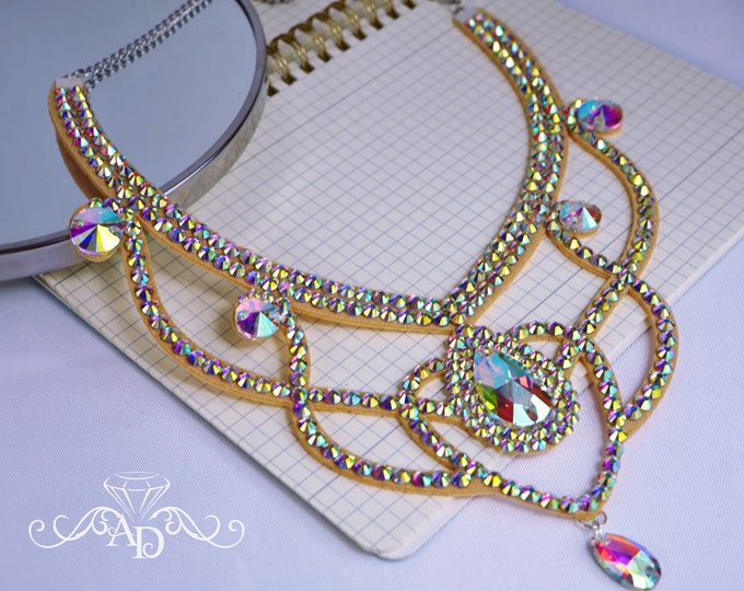 Crystal necklace by Amalia Design, rhinestone necklace, ballroom jewelry, ballroom necklace, belly dance jewelry, ballroom dance jewelry