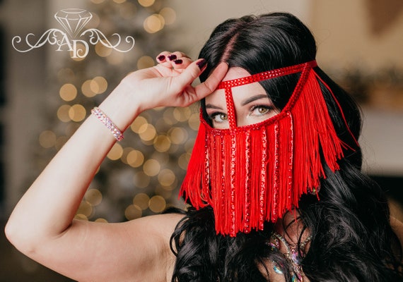 Accessoires Sjaals & omslagdoeken Bandanas Red Fringe Festival Masker met Diamond Trim 