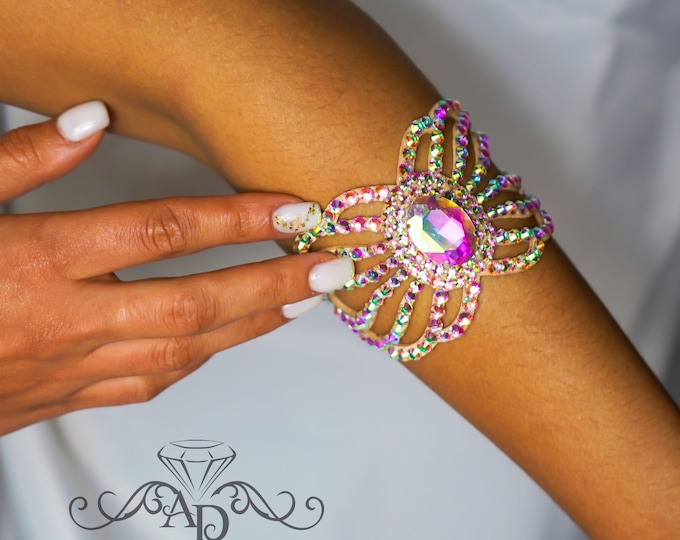 Dance hand bracelet by Amalia Design, ab color bellydance bracelet, ballroom dance bracelet, ballroom dance jewelry, latin dance bracelet