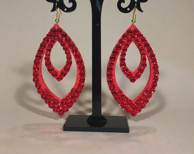 Red rhinestone earrings, ballroom earrings, belly dance earrings, crystal ab earrings, red strass earrings, competition earrings
