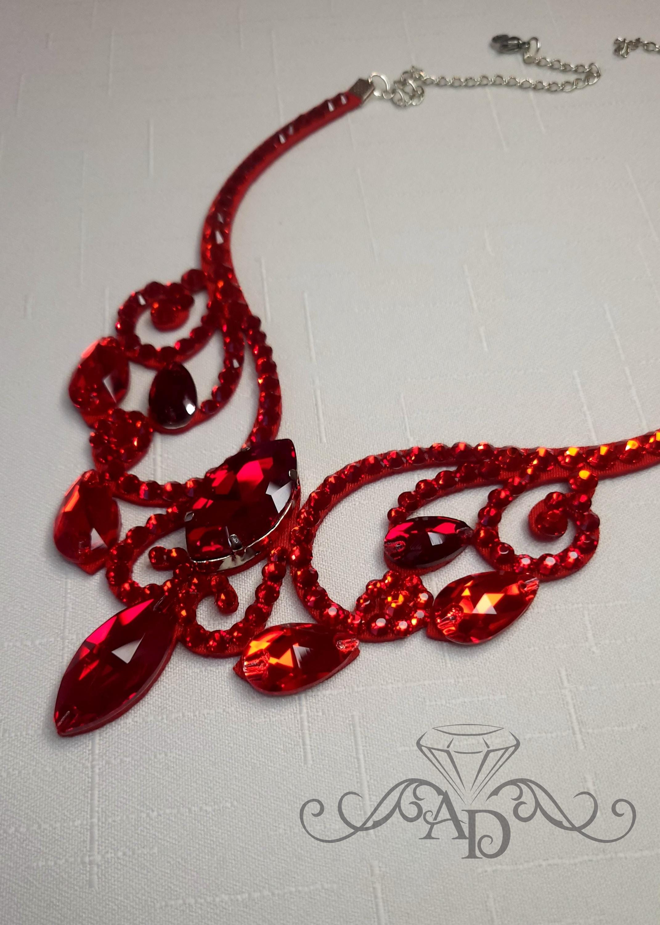 Red Rhinestone Necklace - Sahar | Elegant & Bold Dance Jewelry