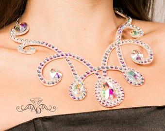Collar de cristal de Amalia Design, joyería de salón, collar de salón, joyería de bailarina de danza del vientre, collar de diamantes de imitación, collar de baile de salón
