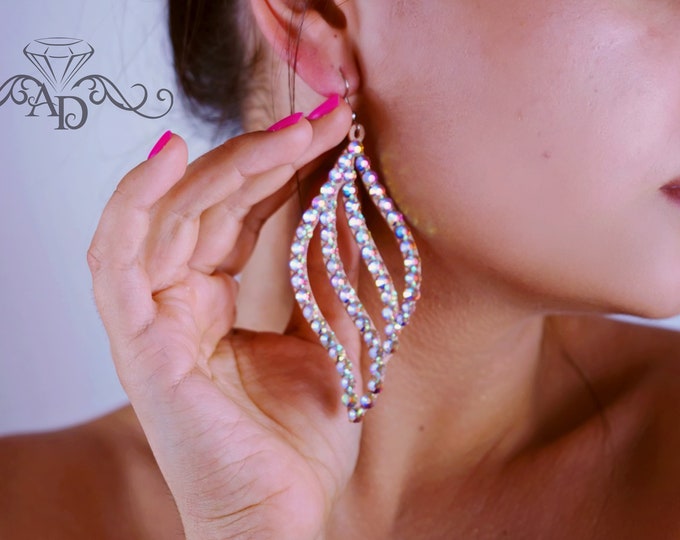 Crystal earrings by Amalia Design, bellydance earrings, latin dance earrings, rhinestones earrings, ballroom dance earrings, felted earrings