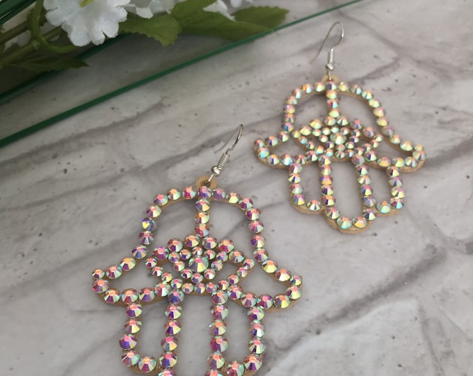 Hamsa earrings by Amalia Design, hamsa hand earrings, hand of fatima earrings, fatima hand earrings, hamsa hand jewelry, kabbalah earrings