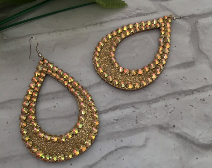 Rhinestones earrings by Amalia Design, bellydance earrings, gold crystal earrings, competition jewelry, stones earrings