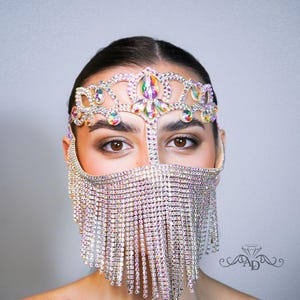 Chain face mask, ab crystal face mask, arabian face mask, burka face mask, fancy bellydance mask, face chain headpiece, ab color face mask