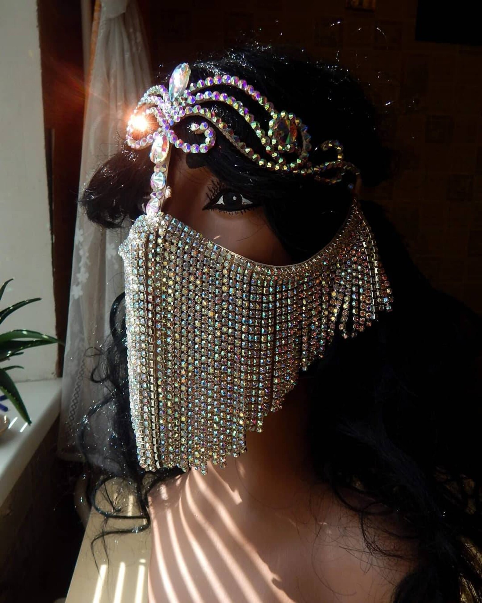 Rhinestones face mask jewelry mask arabian face mask Etsy