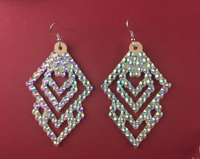 Rhinestone earrings, ballroom earrings, belly dance earrings, crystal ab earrings, strass earrings, competition earrings, silver earrings