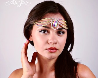Crystal hair piece by Amalia Design, dance head jewelry, rhinestone head jewelry, dance hairpiece, crystal head jewelry, bellydance headband