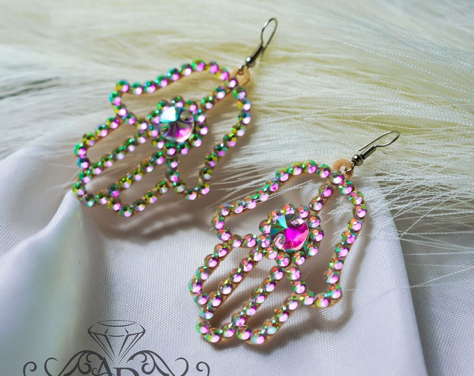 Hamsa earrings by Amalia Design, hamsa hand earrings, hand of fatima earrings, fatima hand earrings, hamsa hand jewelry, kabbalah earrings