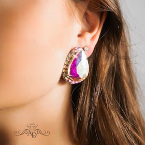 Rhinestone clip on earrings, ballroom clip on earrings, light purple weiss clip, bling clip on earrings, weiss rhinestone clip on earrings
