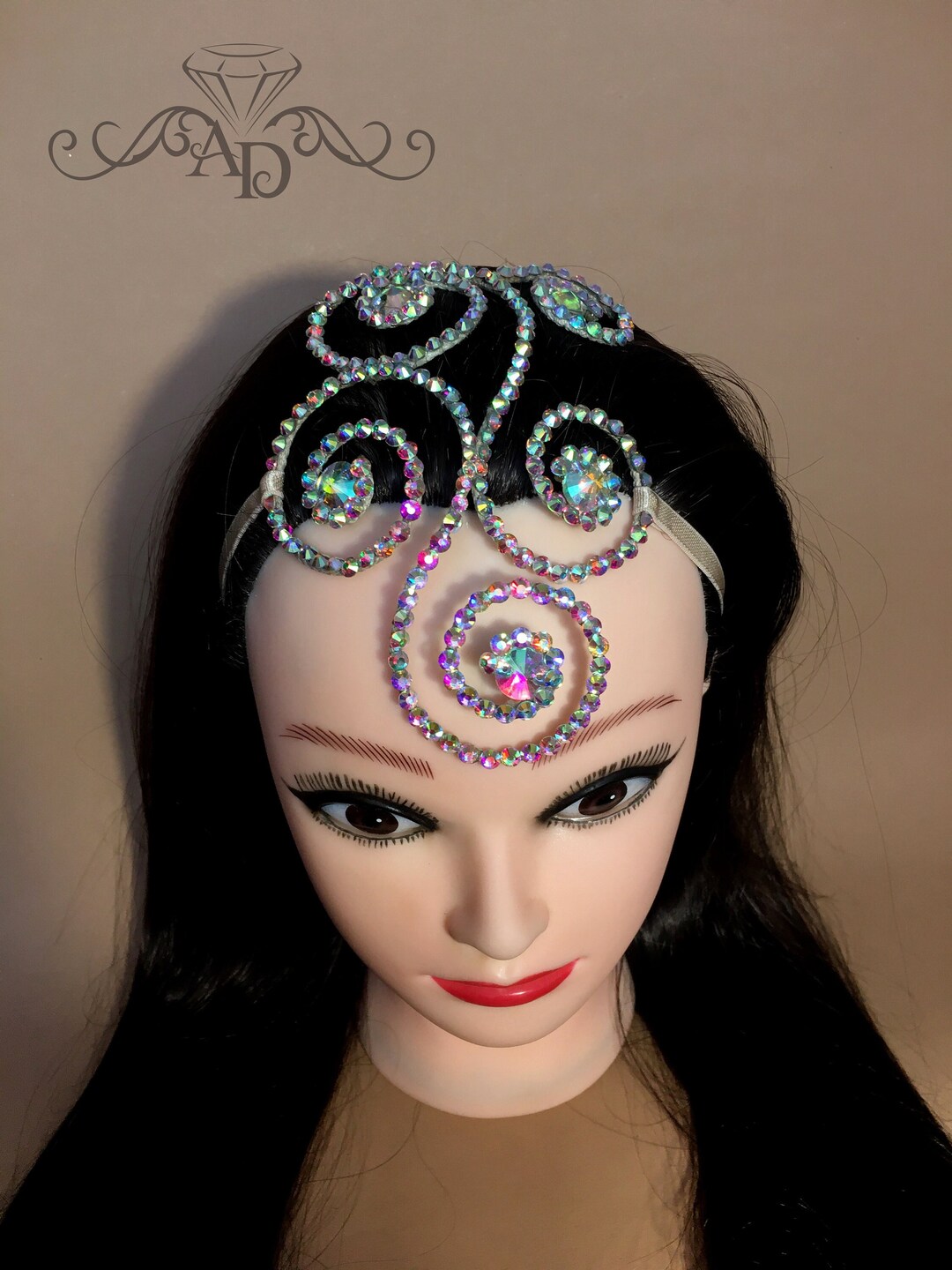 Crystal Head Piece by Amalia Design, Rhinestone Hairpiece, Dance