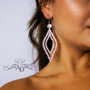 Long earrings by Amalia Design, ballroom earrings, bellydance earrings, dance earrings, ballroom dance jewelry, ballroom crystal earrings