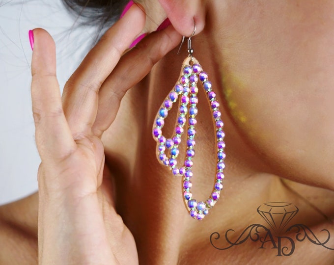 Crystal wings earrings by Amalia Design,  bellydance earrings, crystal earrings, rhinestones earrings, ballroom dance earrings