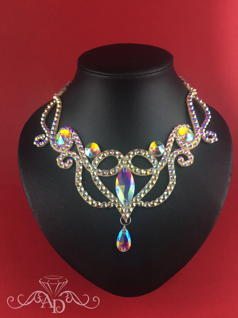 Rhinestones dance necklace by Amalia Design, ballroom necklace, belly dance necklace, rhinestone necklace, ballroom jewelry, latin necklace image 8