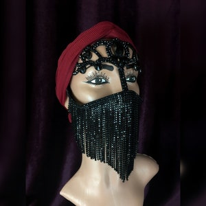 Black chain face mask, black girls mask, face chain jewelry, arabian face mask, burka face mask, fancy bellydance mask, face chain headpiece