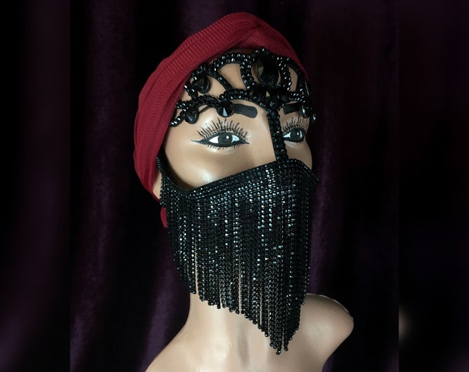 Chain face mask, black girls mask, face chain jewelry, arabian face mask, burka face mask, fancy bellydance mask, face chain headpiece