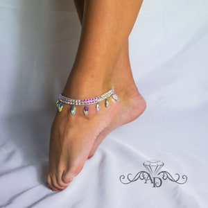 Crystal ankle bracelet with hanging stones, belly dance ankle bracelet, anklet with hanging stones, foot bracelet for belly dance, anklet