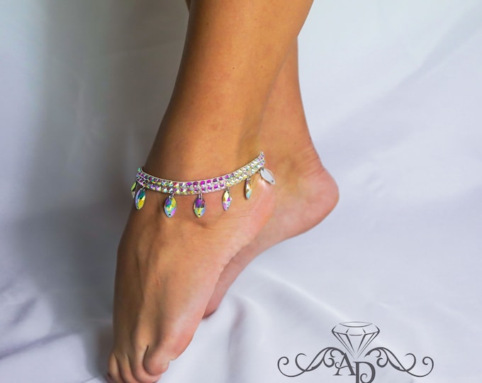 Crystal ankle bracelet with hanging stones, belly dance ankle bracelet, anklet with hanging stones, foot bracelet for belly dance, anklet