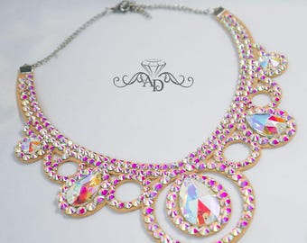 Crystal necklace by Amalia Design, ballroom dance jewelry, ballroom necklace, belly dance, rhinestone necklace, stage necklace, plus size