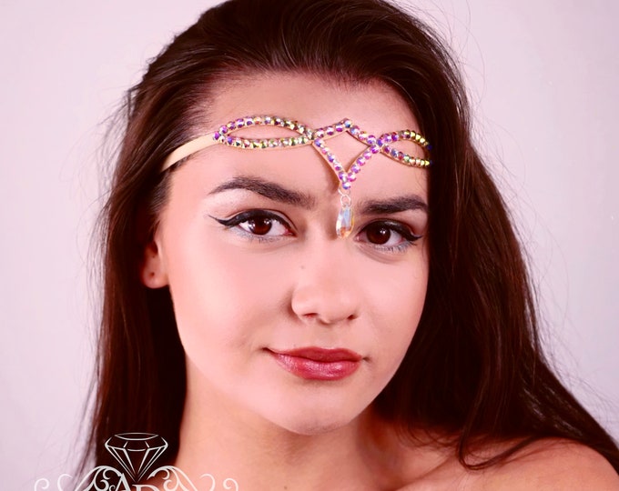 Crystal hairpiece, belly dance head piece, dance hair accessories, latin dance hair accessory, ballroom hair accessories, dance hair jewelry