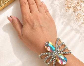 Rhinestone Dance Bracelet, Sparkling Performance Hand Jewelry, Ballroom Bellydance Wristband