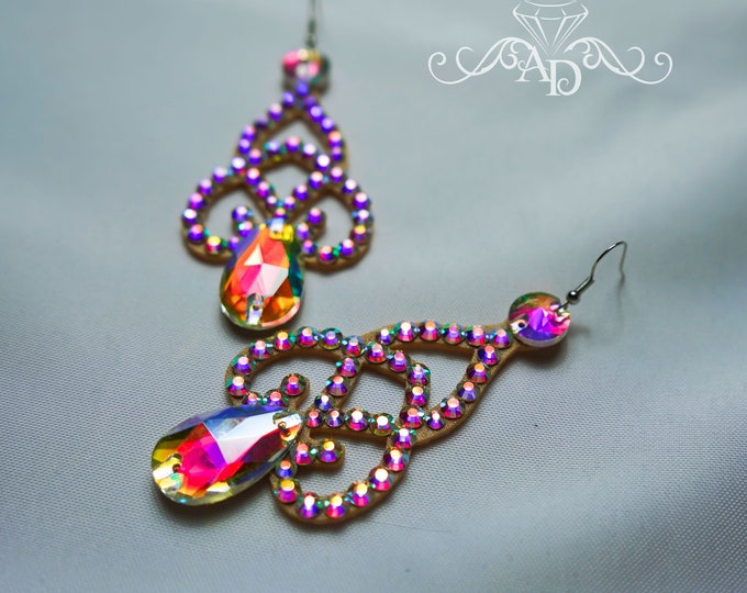 Rhinestones earring by Amalia Design,  bellydance earrings, crystal earrings, rhinestones earrings, ballroom dance earrings, strass earrings