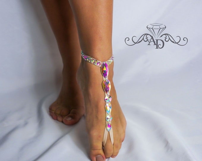 Сrystal foot bracelet by Amalia Design, bellydance rhinestone foot jewelry, rhinestone foot bracelet, slave foot jewelry, finger bracelet