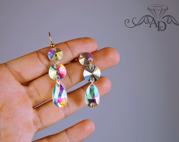 Elegant earrings by Amalia Design, bellydance earrings, dangle earrings, rhinestones earrings, ballroom dance earrings, latin dance earrings