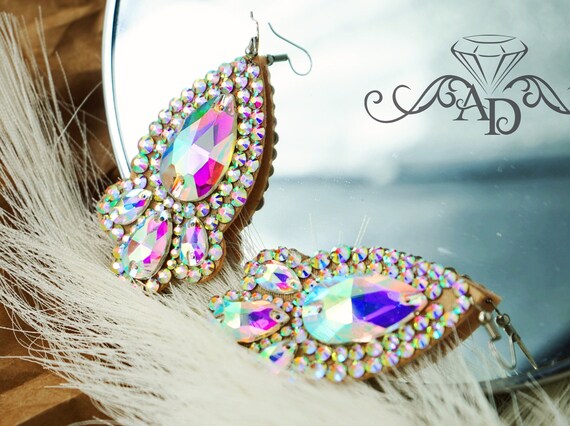 Orecchini Pendenti A Lampadario Grandi Con Strass Arcobaleno Per Donna, Gioielli Bijoux Colorati E Vistosi, Eleganti Per Matrimonio, Festa E Serate Speciali